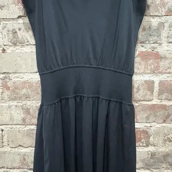 THEORY Silk Rib-knit Waist Midi-dress In Black Size Small - Picture 7 of 10